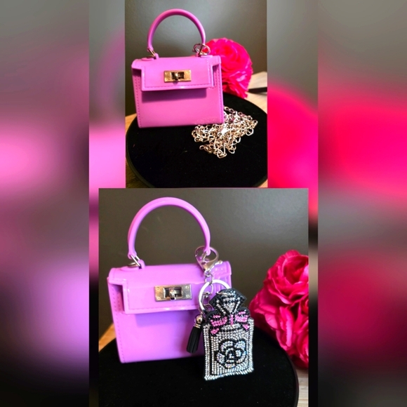 Mini Purple Crossbody Handbag – Glossy Finish with Silver Chain with Bag Charm - Picture 1 of 4